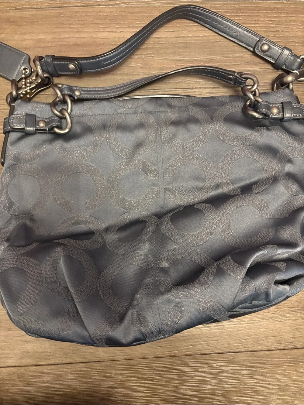 Coach Black Signature Jacquard Shoulder Bag with Chain Accents - Picture 5 of 9